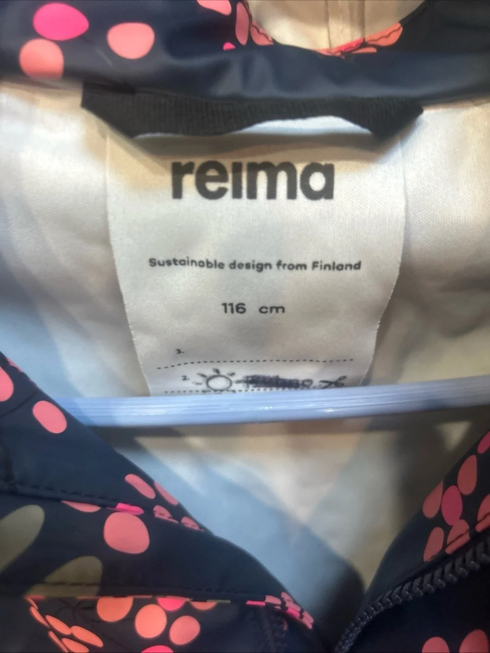 Reima Kids Waterproof Rain Jacket Girls Geometric Print Sz 6 New Removable Hood